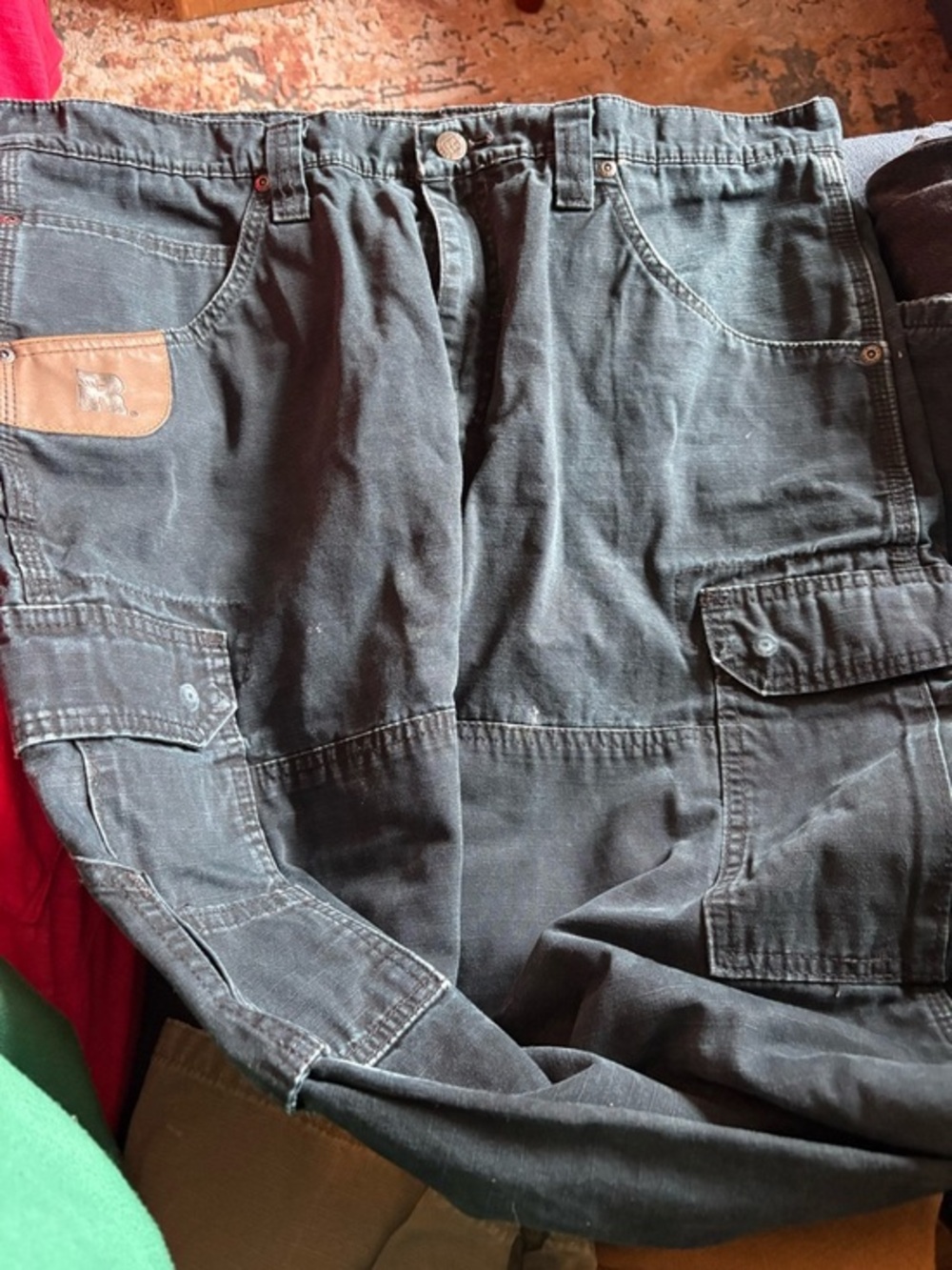 Wrangler Navy Cargo Work Pants Riggs Workwear with Patch Detail 36x32